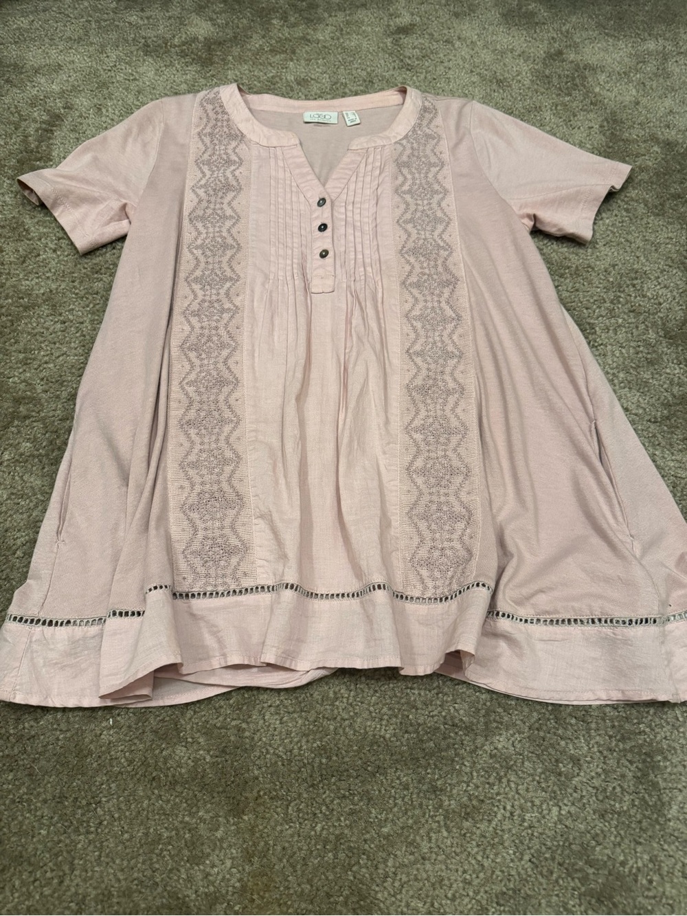 LOGO by Lori Goldstein Blush Pink Embroidered Tunic